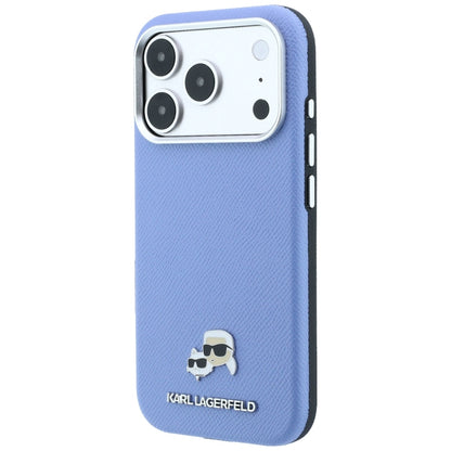 MagSafe Case for Apple iPhone 18 Pro / 17 Pro, Karl Lagerfeld, Grained Karl & Choupette Head's Metal, Blue