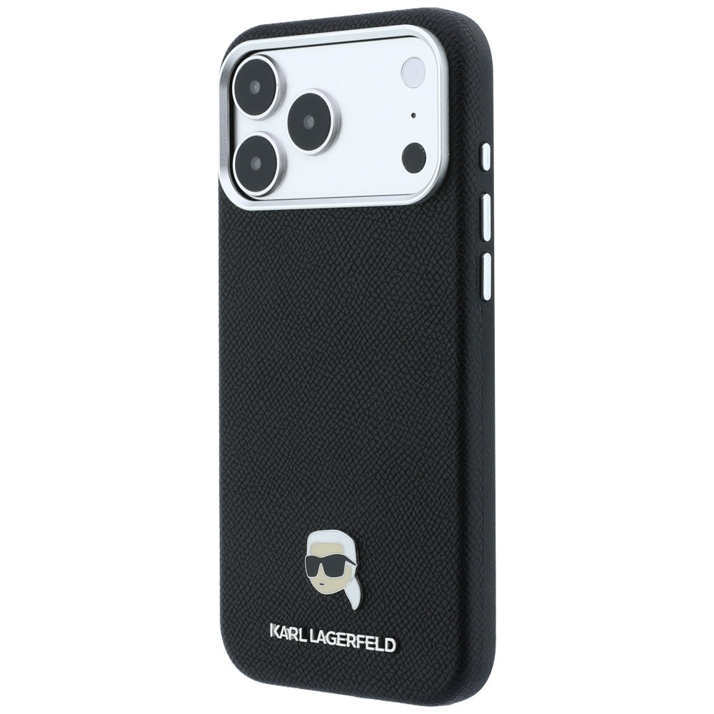 MagSafe Case for Apple iPhone 18 Pro / 17 Pro, Karl Lagerfeld, Grained Karl Head's Metal, Black