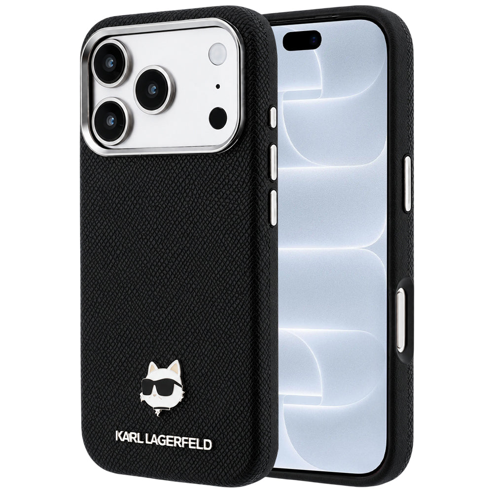 MagSafe Case for Apple iPhone 18 Pro / 17 Pro, Karl Lagerfeld, Grained Karl Head's Metal, Black