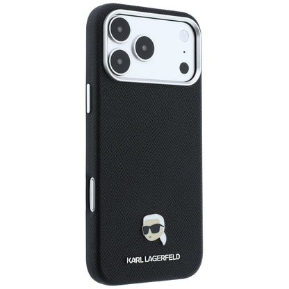 MagSafe Case for Apple iPhone 18 Pro / 17 Pro, Karl Lagerfeld, Grained Karl Head's Metal, Black