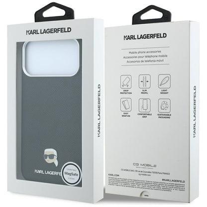 MagSafe Case for Apple iPhone 18 Pro / 17 Pro, Karl Lagerfeld, Grained Karl Head's Metal, Black