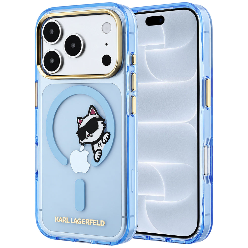 MagSafe Case for Apple iPhone 18 Pro / 17 Pro, Karl Lagerfeld, IML Peekaboo Print Metal Frame, Blue