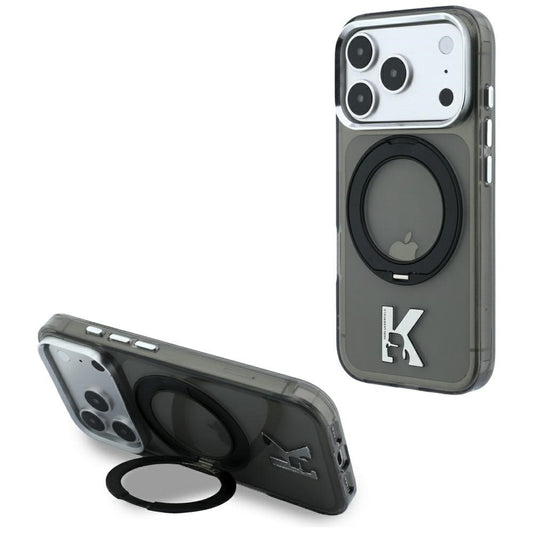 MagSafe Case for Apple iPhone 18 Pro / 17 Pro, Karl Lagerfeld, IML Ring Stand Kameo Metal, Black