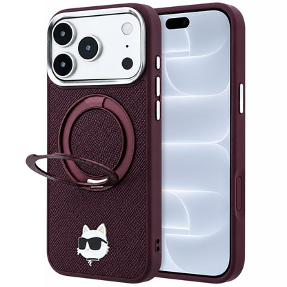 MagSafe Case for Apple iPhone 18 Pro / 17 Pro, Karl Lagerfeld, Ring Stand 360 Choupette Pin, Burgundy