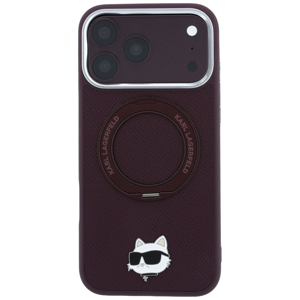 MagSafe Case for Apple iPhone 18 Pro / 17 Pro, Karl Lagerfeld, Ring Stand 360 Choupette Pin, Burgundy