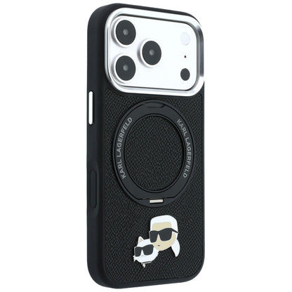 MagSafe Case for Apple iPhone 18 Pro / 17 Pro, Karl Lagerfeld, Ring Stand 360 Karl & Choupette Pin, Black