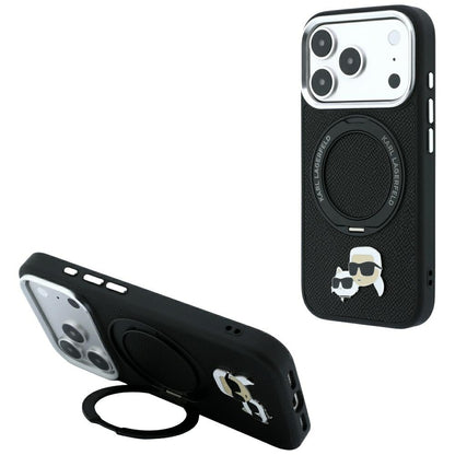 MagSafe Case for Apple iPhone 18 Pro / 17 Pro, Karl Lagerfeld, Ring Stand 360 Karl & Choupette Pin, Black