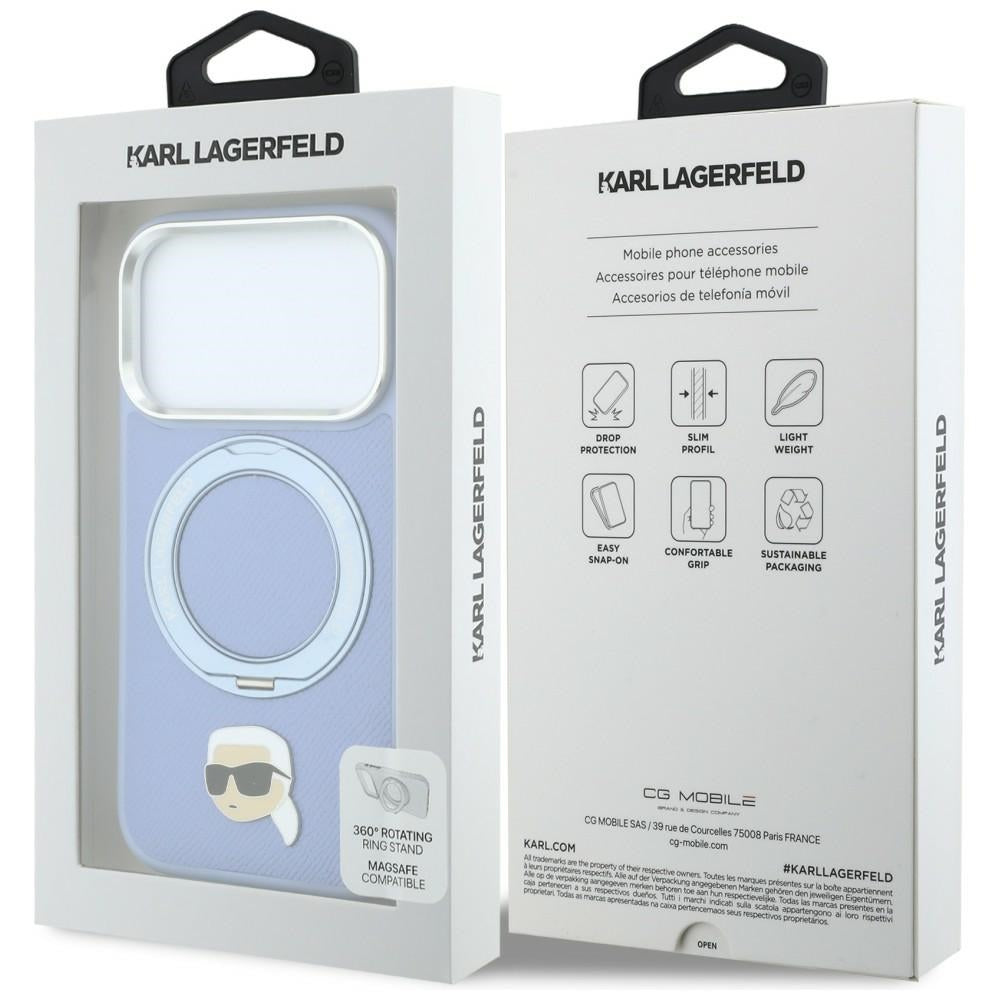 MagSafe Case for Apple iPhone 18 Pro / 17 Pro, Karl Lagerfeld, Ring Stand 360 Karl Pin, Blue