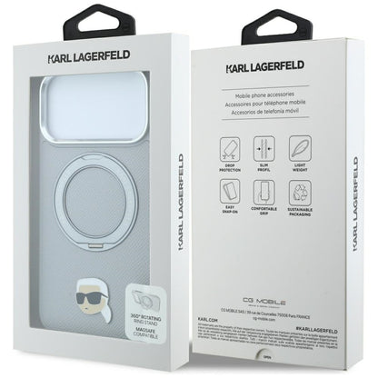 MagSafe Case for Apple iPhone 18 Pro / 17 Pro, Karl Lagerfeld, Ring Stand 360 Karl Pin, Gray