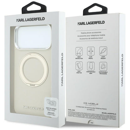 MagSafe Case for Apple iPhone 18 Pro / 17 Pro, Karl Lagerfeld, Ring Stand 360 Saffiano, Beige