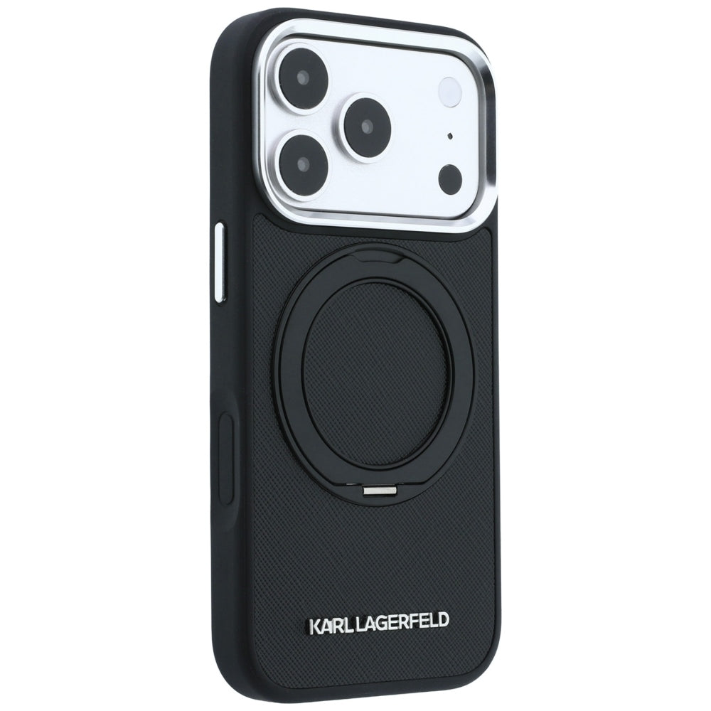 MagSafe Case for Apple iPhone 18 Pro / 17 Pro, Karl Lagerfeld, Ring Stand 360 Saffiano, Black