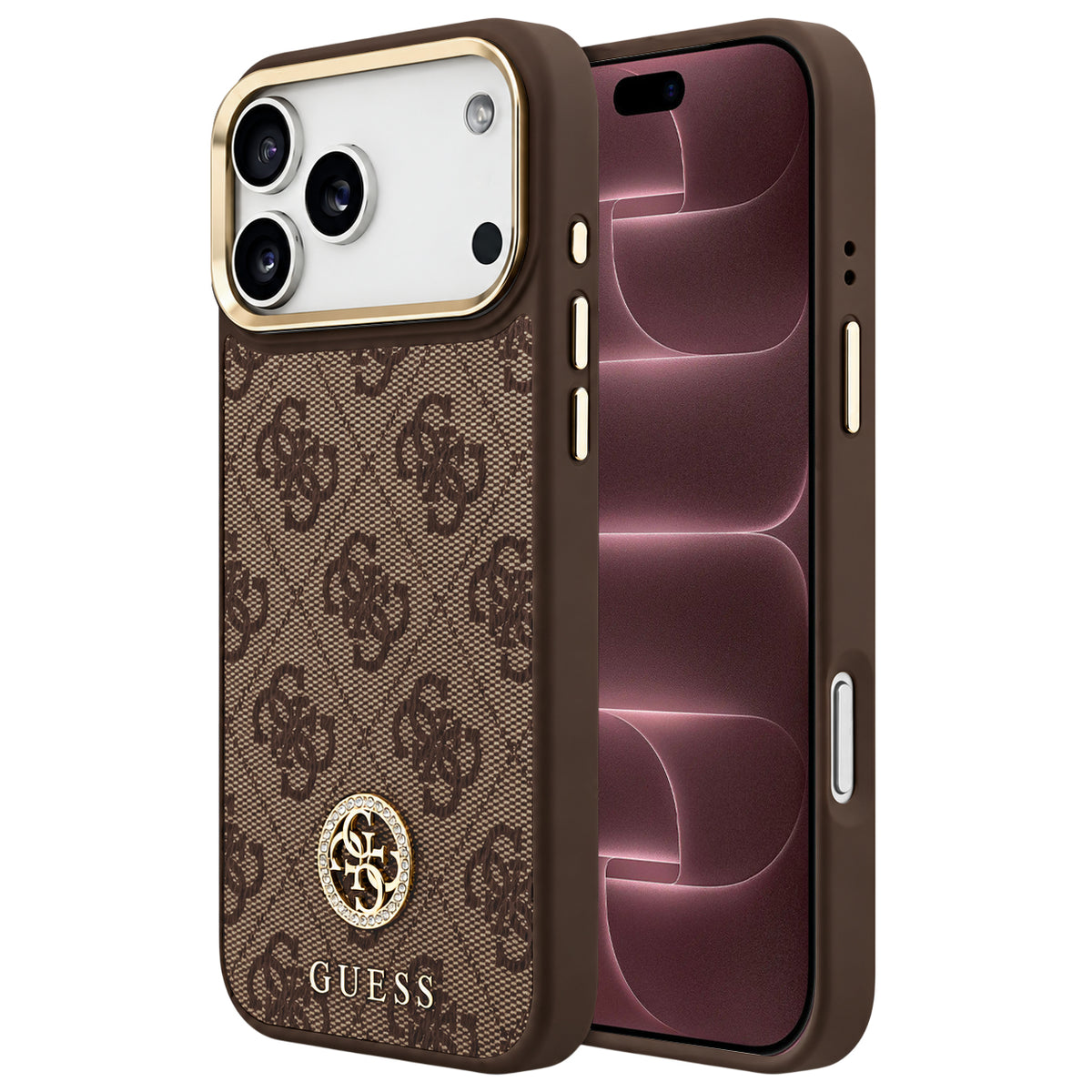 MagSafe Case for Apple iPhone 18 Pro Max / 17 Pro Max, Guess, 4G Strass Logo, Brown