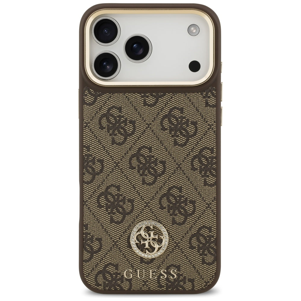 MagSafe Case for Apple iPhone 18 Pro Max / 17 Pro Max, Guess, 4G Strass Logo, Brown