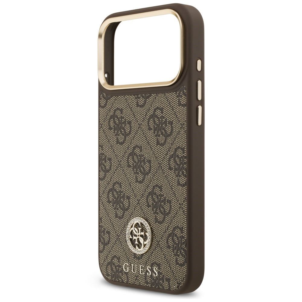 MagSafe Case for Apple iPhone 18 Pro Max / 17 Pro Max, Guess, 4G Strass Logo, Brown