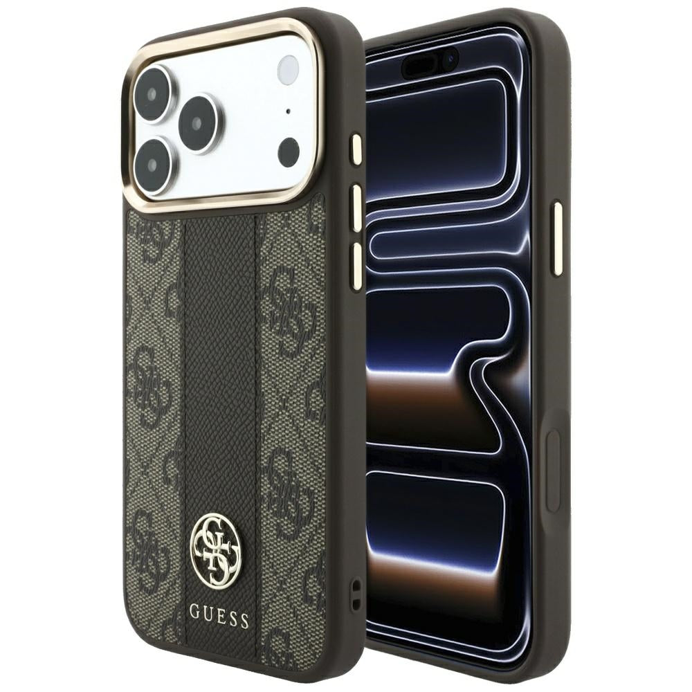 MagSafe Case for Apple iPhone 18 Pro Max / 17 Pro Max, Guess, 4G Stripe Round Classic Logo, Brown