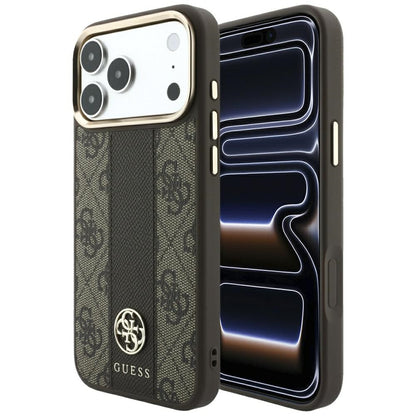 MagSafe Case for Apple iPhone 18 Pro Max / 17 Pro Max, Guess, 4G Stripe Round Classic Logo, Brown