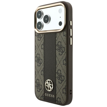 MagSafe Case for Apple iPhone 18 Pro Max / 17 Pro Max, Guess, 4G Stripe Round Classic Logo, Brown