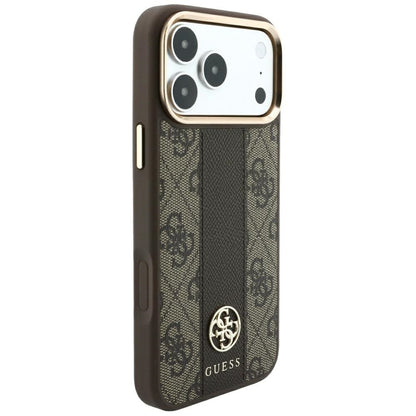 MagSafe Case for Apple iPhone 18 Pro Max / 17 Pro Max, Guess, 4G Stripe Round Classic Logo, Brown