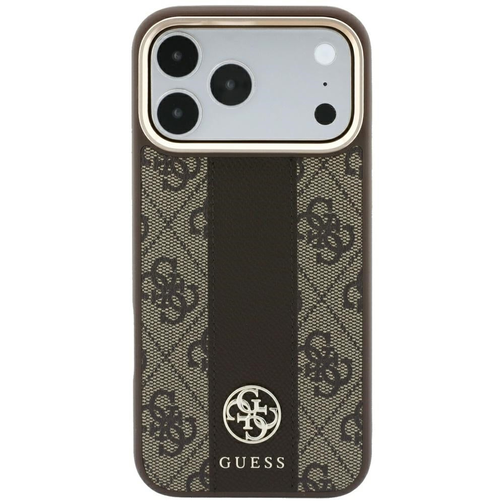 MagSafe Case for Apple iPhone 18 Pro Max / 17 Pro Max, Guess, 4G Stripe Round Classic Logo, Brown
