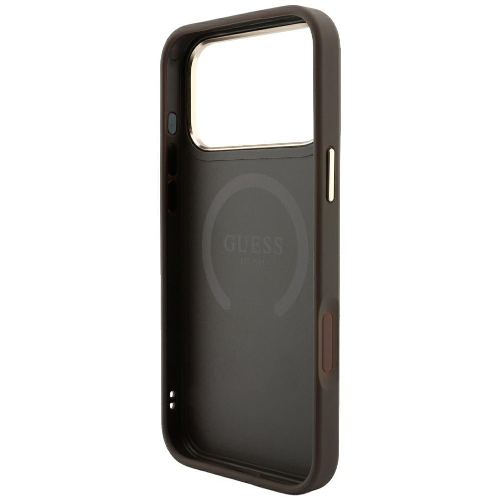 MagSafe Case for Apple iPhone 18 Pro Max / 17 Pro Max, Guess, 4G Stripe Round Classic Logo, Brown