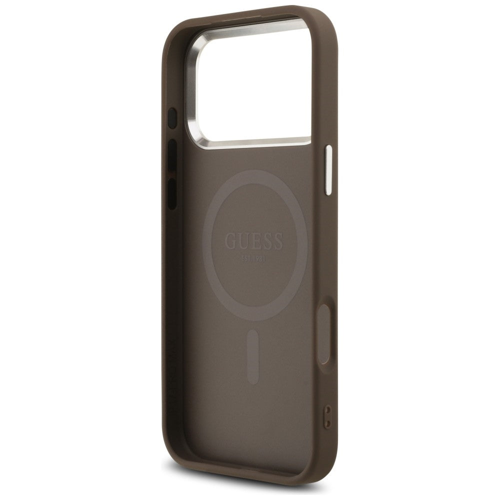 MagSafe Case for Apple iPhone 18 Pro Max / 17 Pro Max, Guess, 4G Triangle Logo, Silver Brown