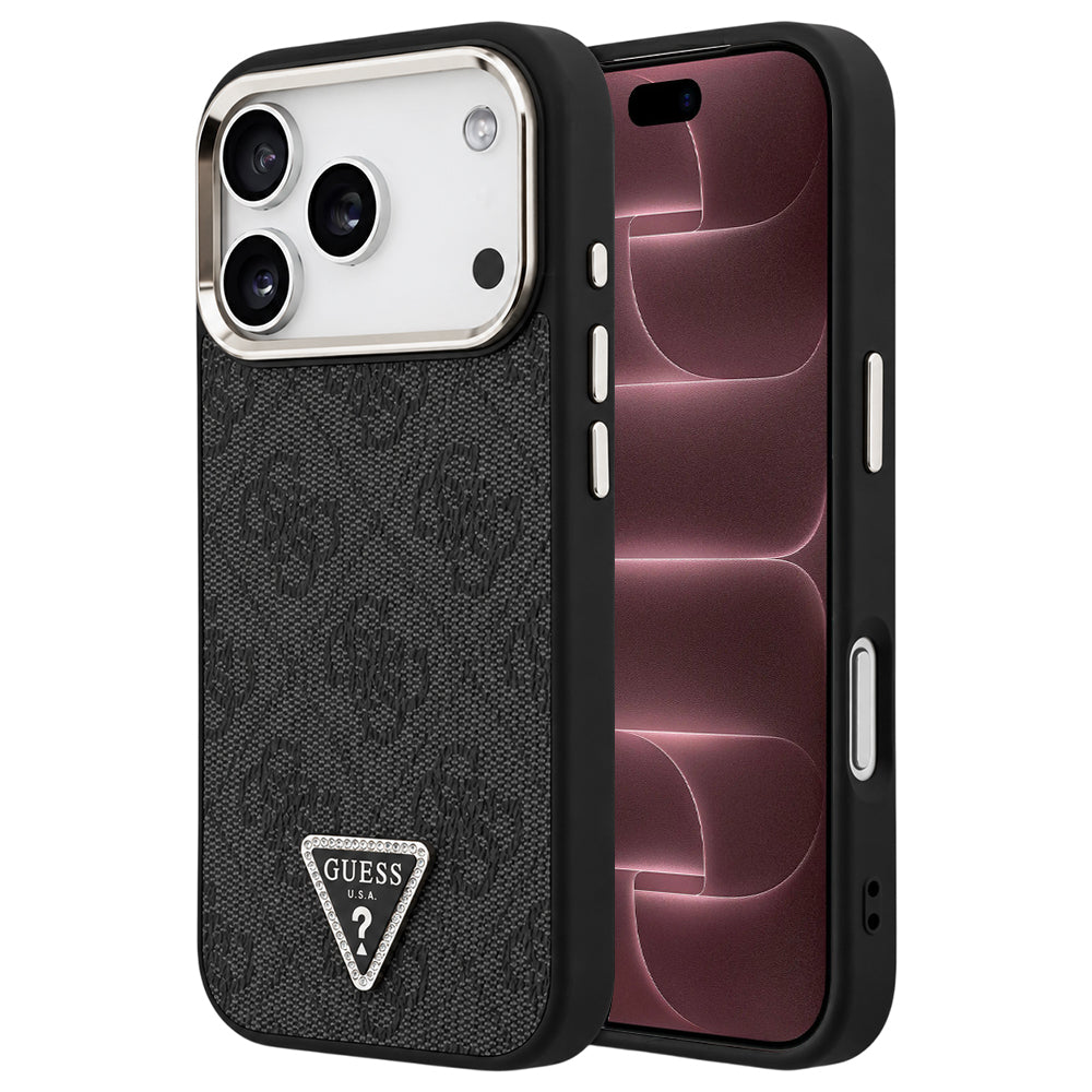 MagSafe Case for Apple iPhone 18 Pro Max / 17 Pro Max, Guess, 4G Triangle Logo, Black and Gold