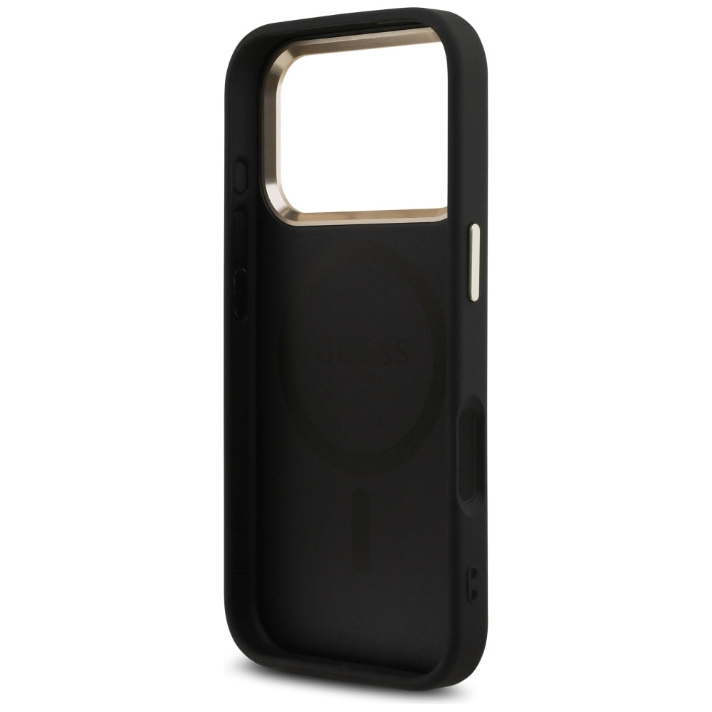MagSafe Case for Apple iPhone 18 Pro Max / 17 Pro Max, Guess, 4G Triangle Logo, Black and Gold
