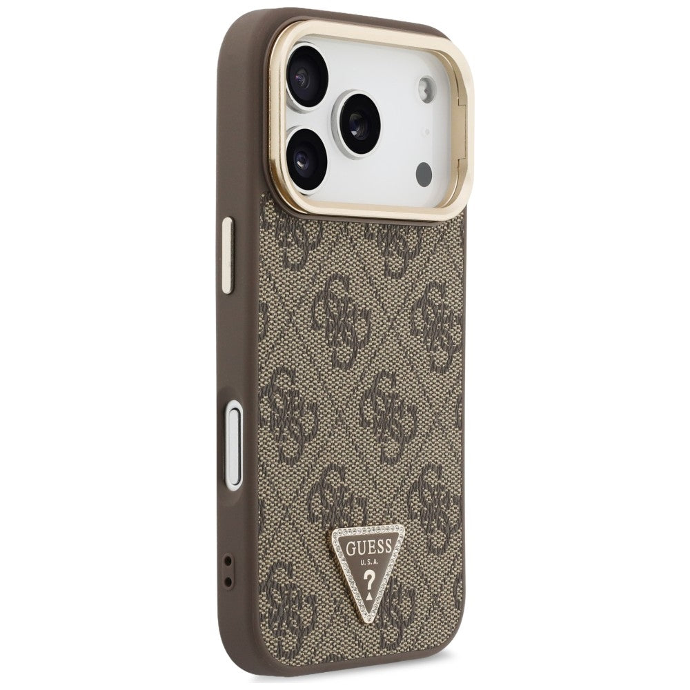 MagSafe Case for Apple iPhone 18 Pro Max / 17 Pro Max, Guess, 4G Triangle Logo & Camera Stand, Brown