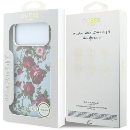 MagSafe Case for Apple iPhone 18 Pro Max / 17 Pro Max, Guess, Blossom Roses Print, Blue