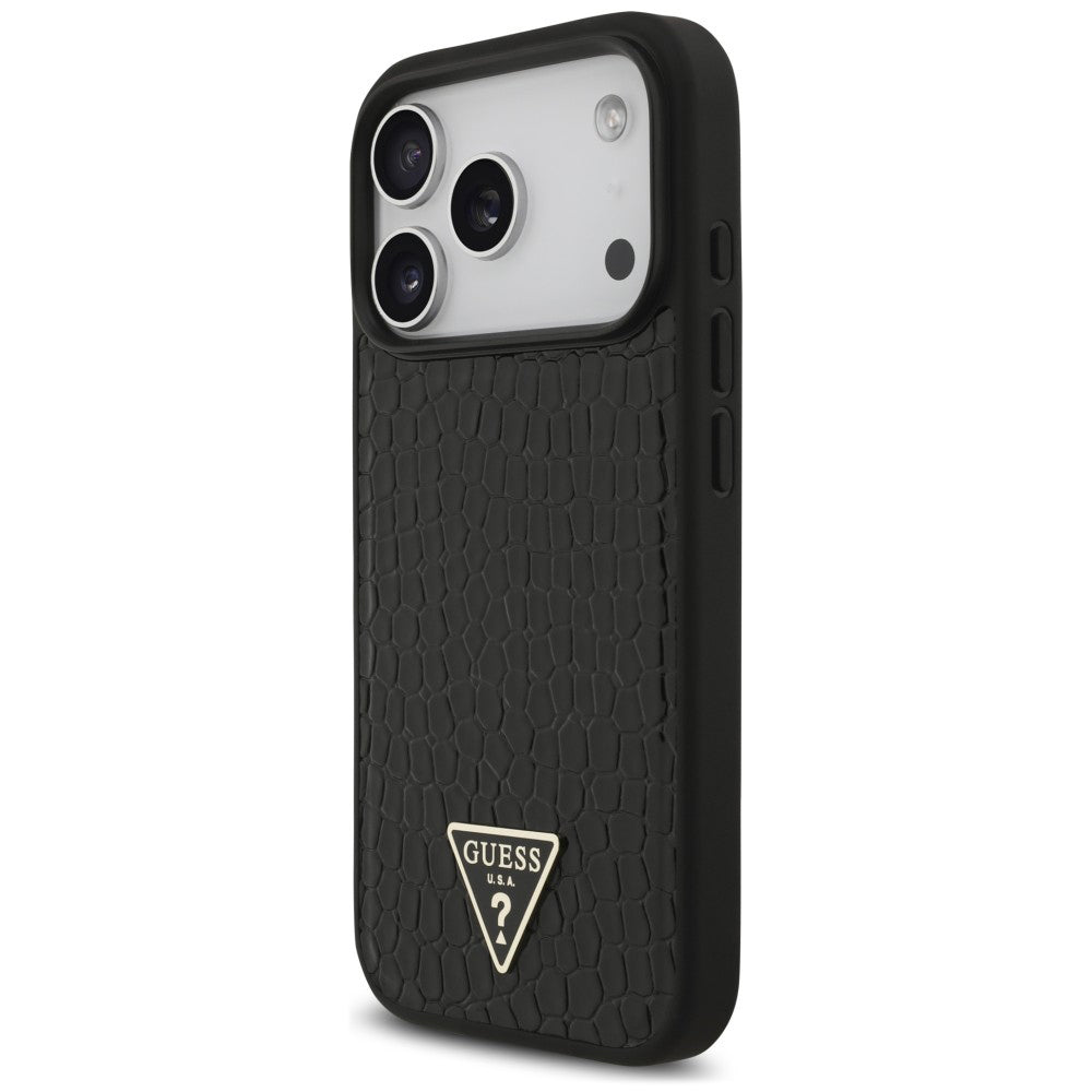 MagSafe Case for Apple iPhone 18 Pro Max / 17 Pro Max, Guess, Croco Triangle Logo, Black