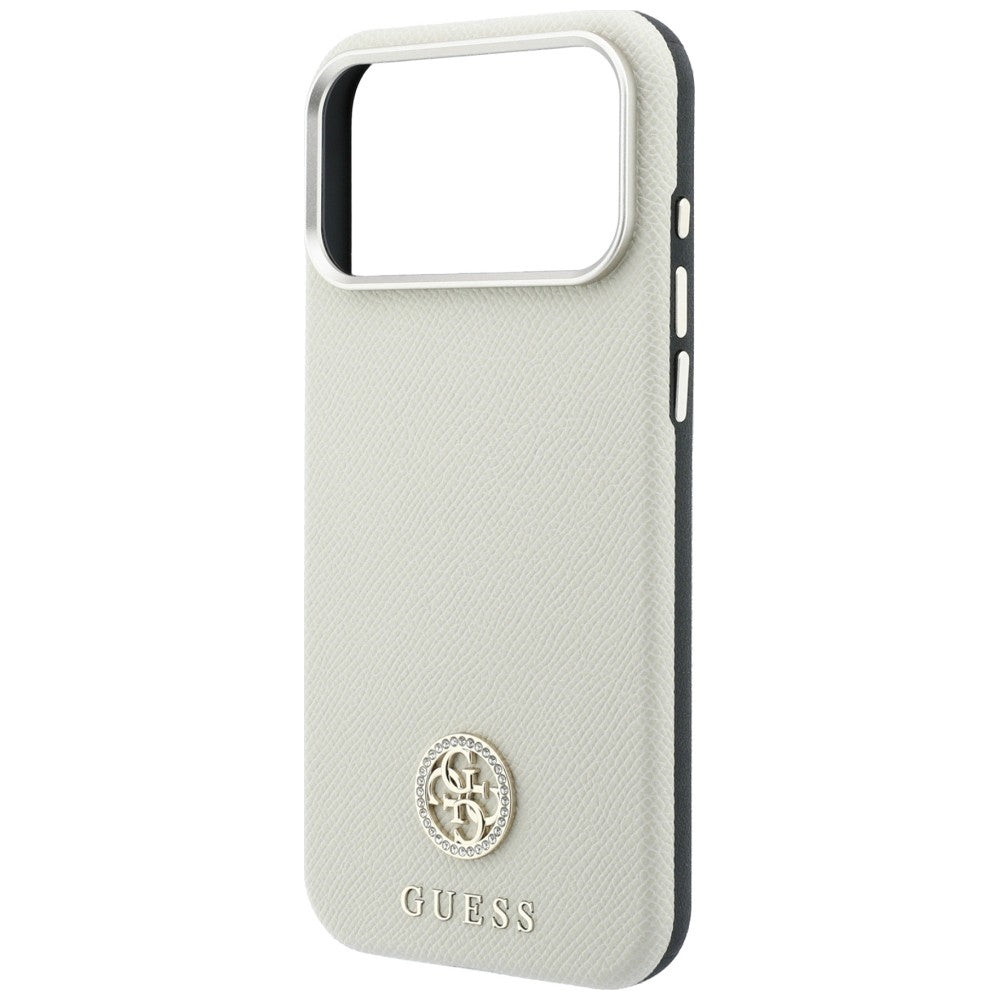 MagSafe Case for Apple iPhone 18 Pro Max / 17 Pro Max, Guess, Grained Round Strass Logo, Beige