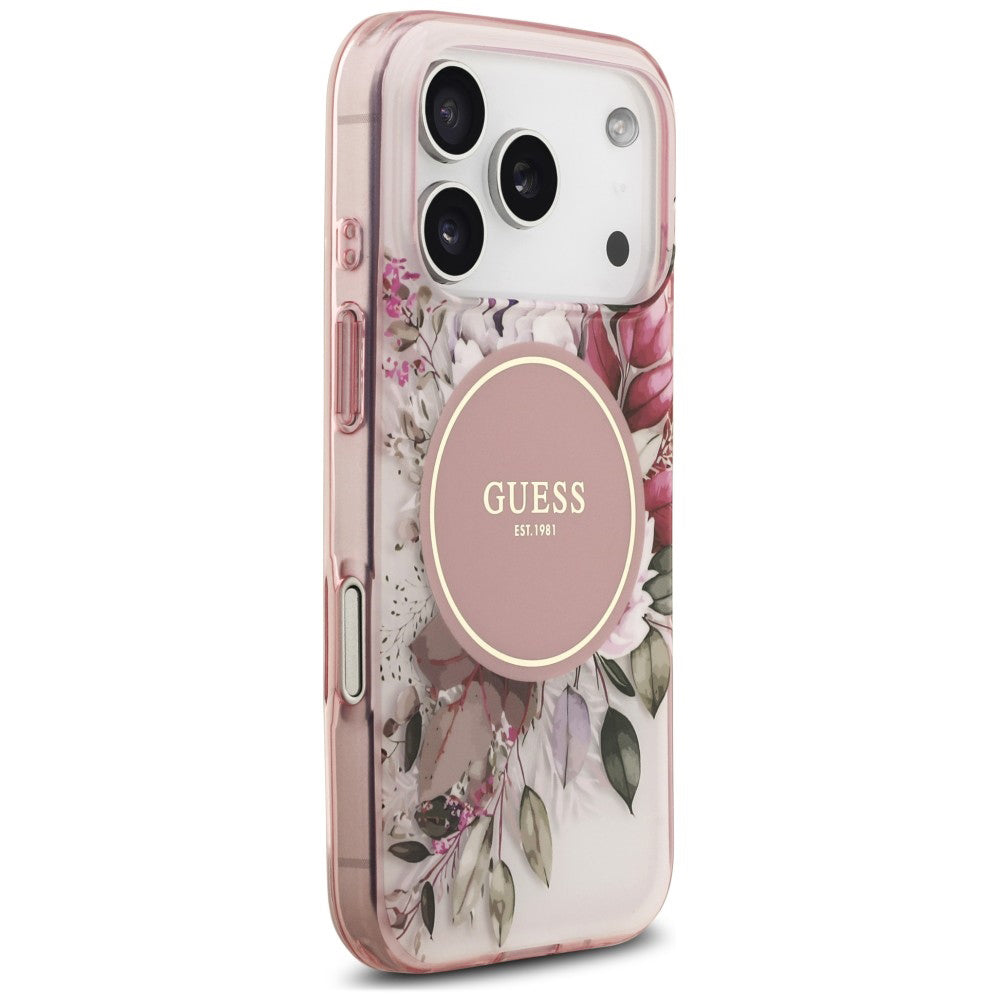 MagSafe Case for Apple iPhone 18 Pro Max / 17 Pro Max, Guess, IML Flower & Tonal Circle, Pink