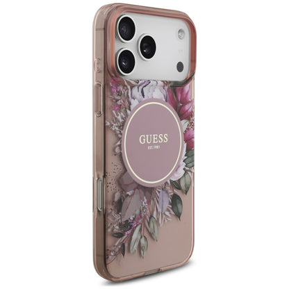 MagSafe Case for Apple iPhone 18 Pro Max / 17 Pro Max, Guess, IML Flowers with Pearl Strap, Pink