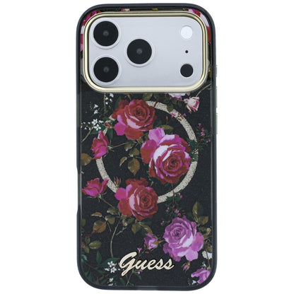 MagSafe Case for Apple iPhone 18 Pro Max / 17 Pro Max, Guess, IML Glitter Blossom Roses, Black