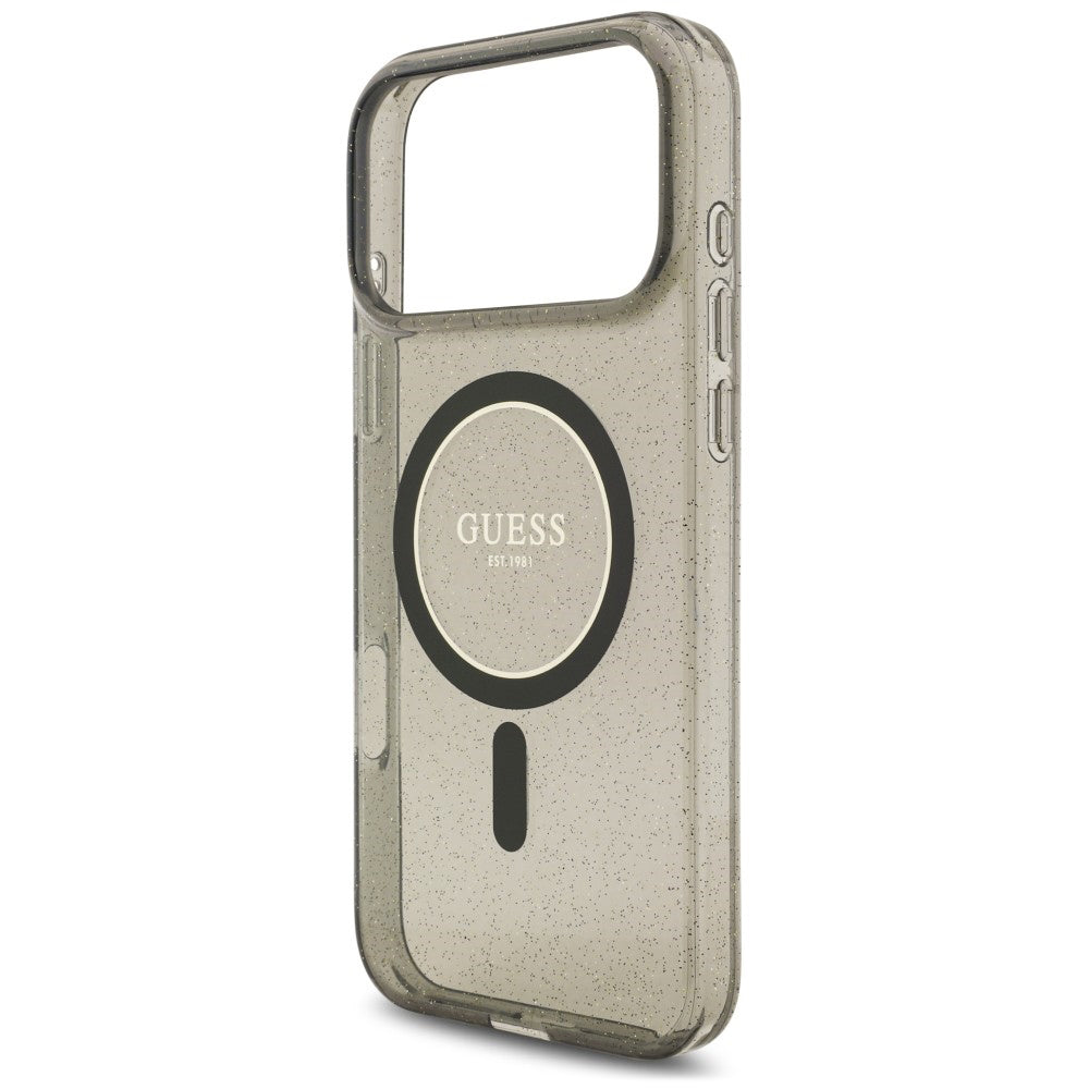 MagSafe Case for Apple iPhone 18 Pro Max / 17 Pro Max, Guess, IML Glitter with Pearl Strap, Black