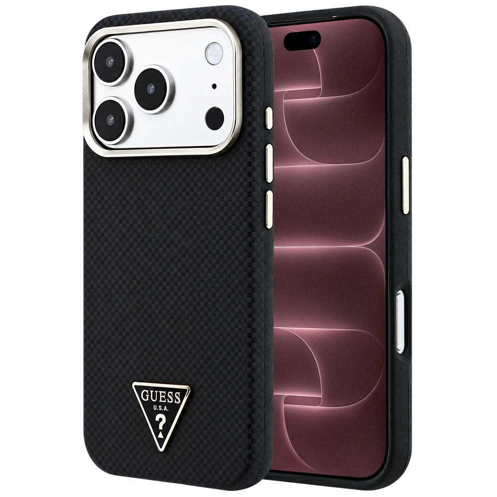 MagSafe Case for Apple iPhone 18 Pro Max / 17 Pro Max, Guess, Kevlar Triangle Logo, Black