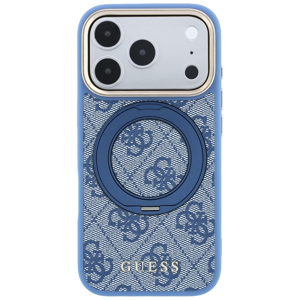 MagSafe Case for Apple iPhone 18 Pro Max / 17 Pro Max, Guess, Ring Stand 360 4G Classic Logo, Blue