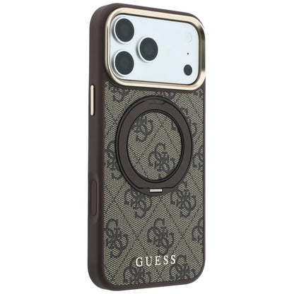 MagSafe Case for Apple iPhone 18 Pro Max / 17 Pro Max, Guess, Ring Stand 360 4G Classic Logo, Brown