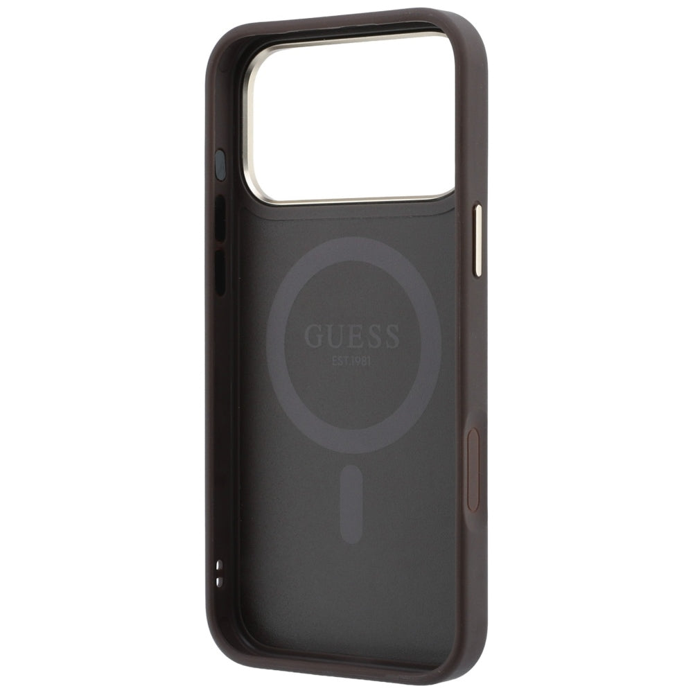 MagSafe Case for Apple iPhone 18 Pro Max / 17 Pro Max, Guess, Ring Stand 360 4G Classic Logo, Brown