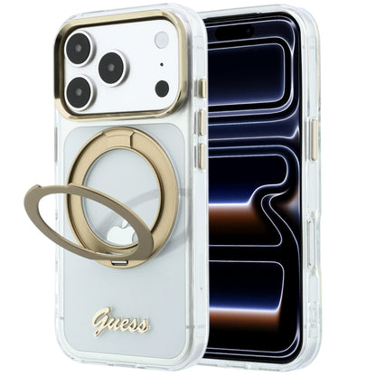 MagSafe Case for Apple iPhone 18 Pro Max / 17 Pro Max, Guess, Ring Stand Script Metal Logo, Transparent