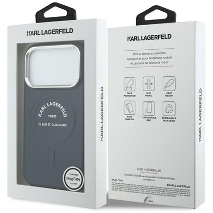 MagSafe Case for Apple iPhone 18 Pro Max / 17 Pro Max, Karl Lagerfeld, Embossed Open Ring RSG Logo, Blue