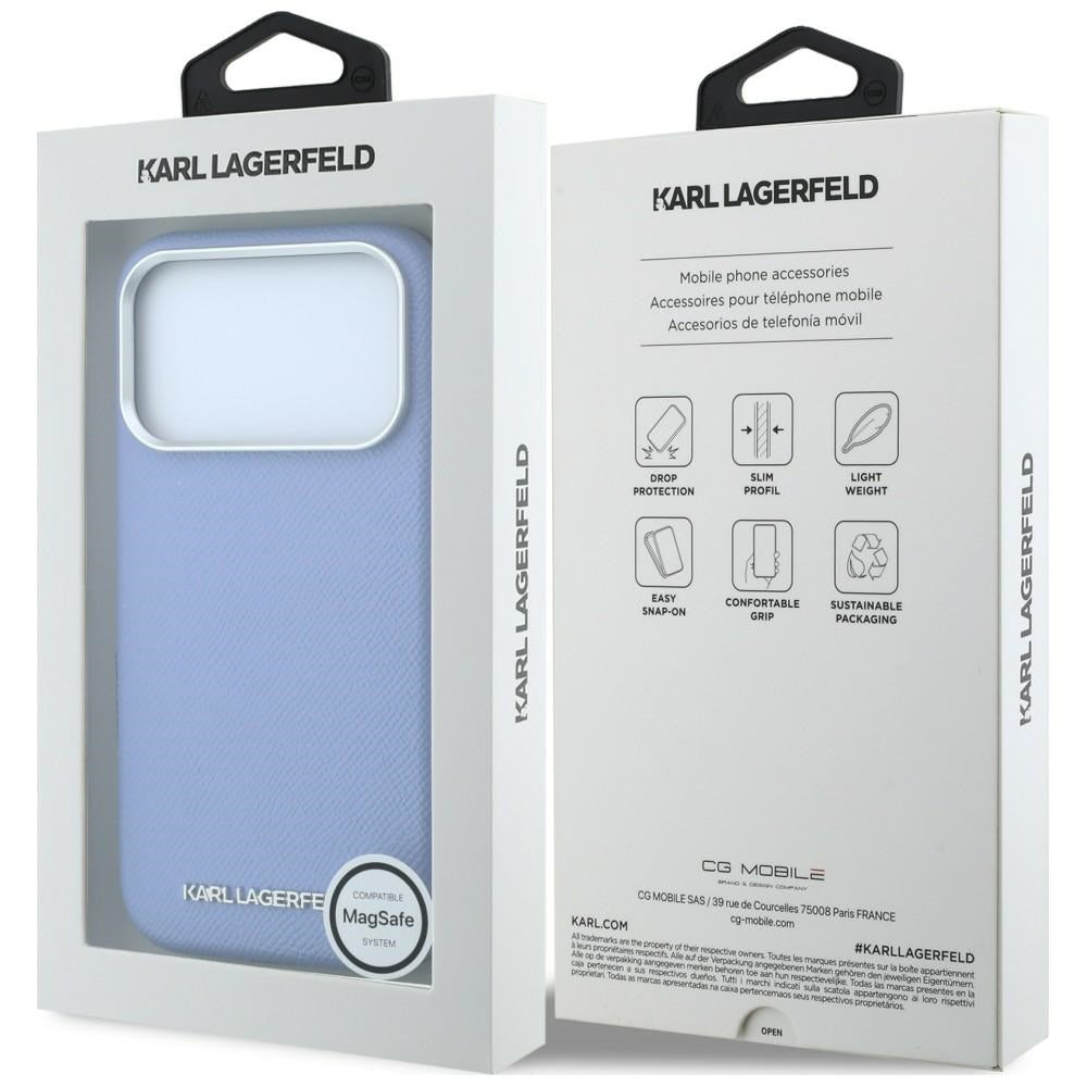 MagSafe Case for Apple iPhone 18 Pro Max / 17 Pro Max, Karl Lagerfeld, Grained Elongated Logo, Blue