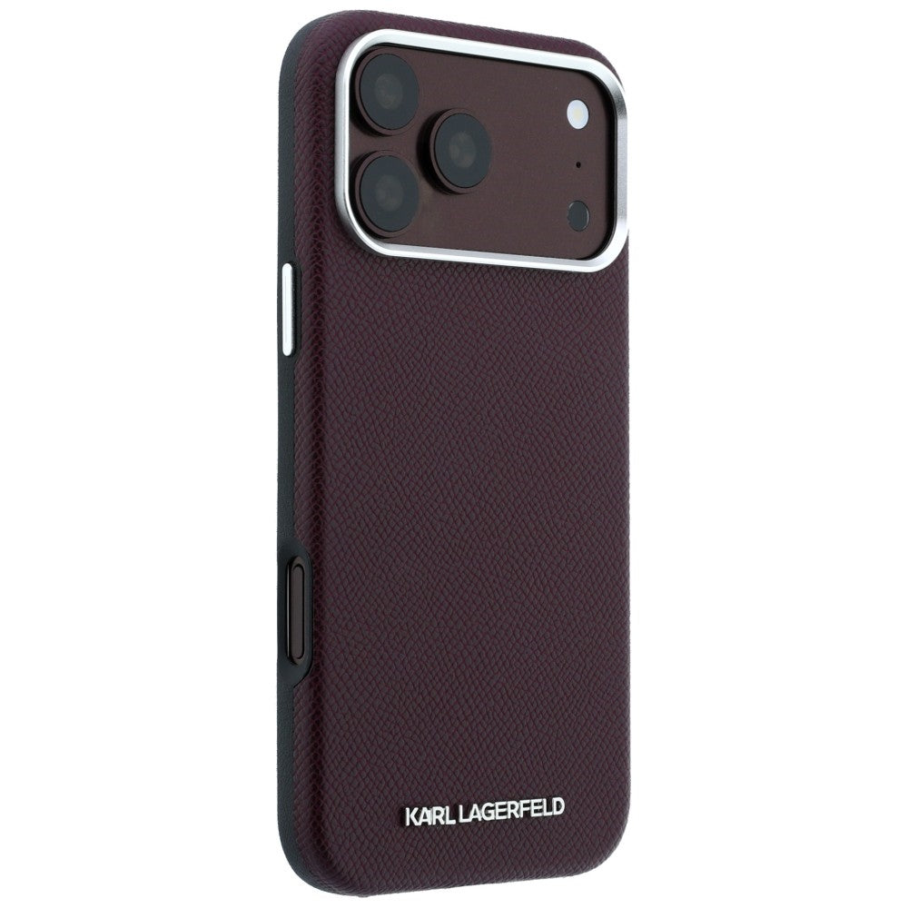 MagSafe Case for Apple iPhone 18 Pro Max / 17 Pro Max, Karl Lagerfeld, Grained Elongated Logo, Burgundy