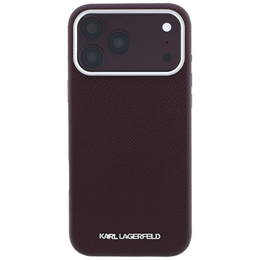 MagSafe Case for Apple iPhone 18 Pro Max / 17 Pro Max, Karl Lagerfeld, Grained Elongated Logo, Burgundy