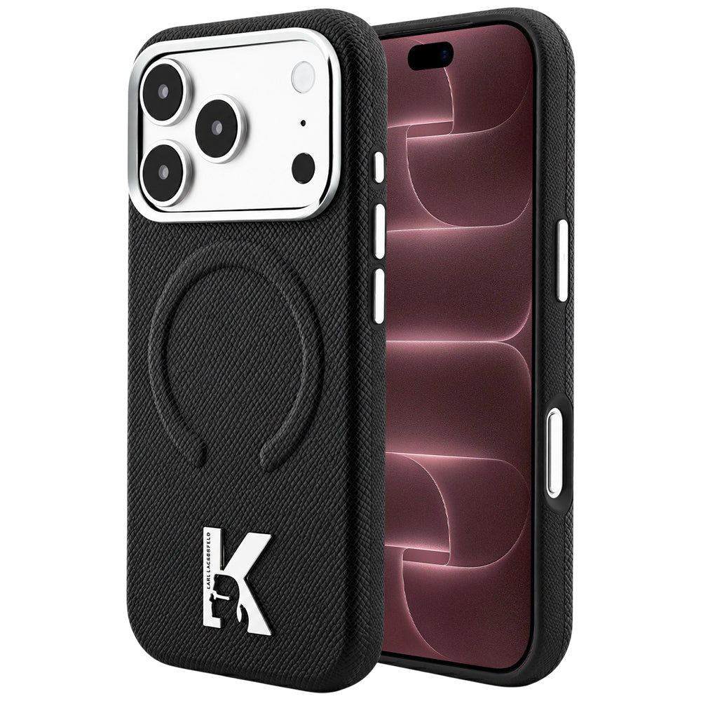 MagSafe Case for Apple iPhone 18 Pro Max / 17 Pro Max, Karl Lagerfeld, Grained Embossed Ring, Black