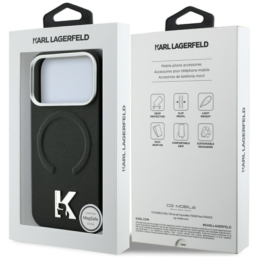 MagSafe Case for Apple iPhone 18 Pro Max / 17 Pro Max, Karl Lagerfeld, Grained Embossed Ring, Black