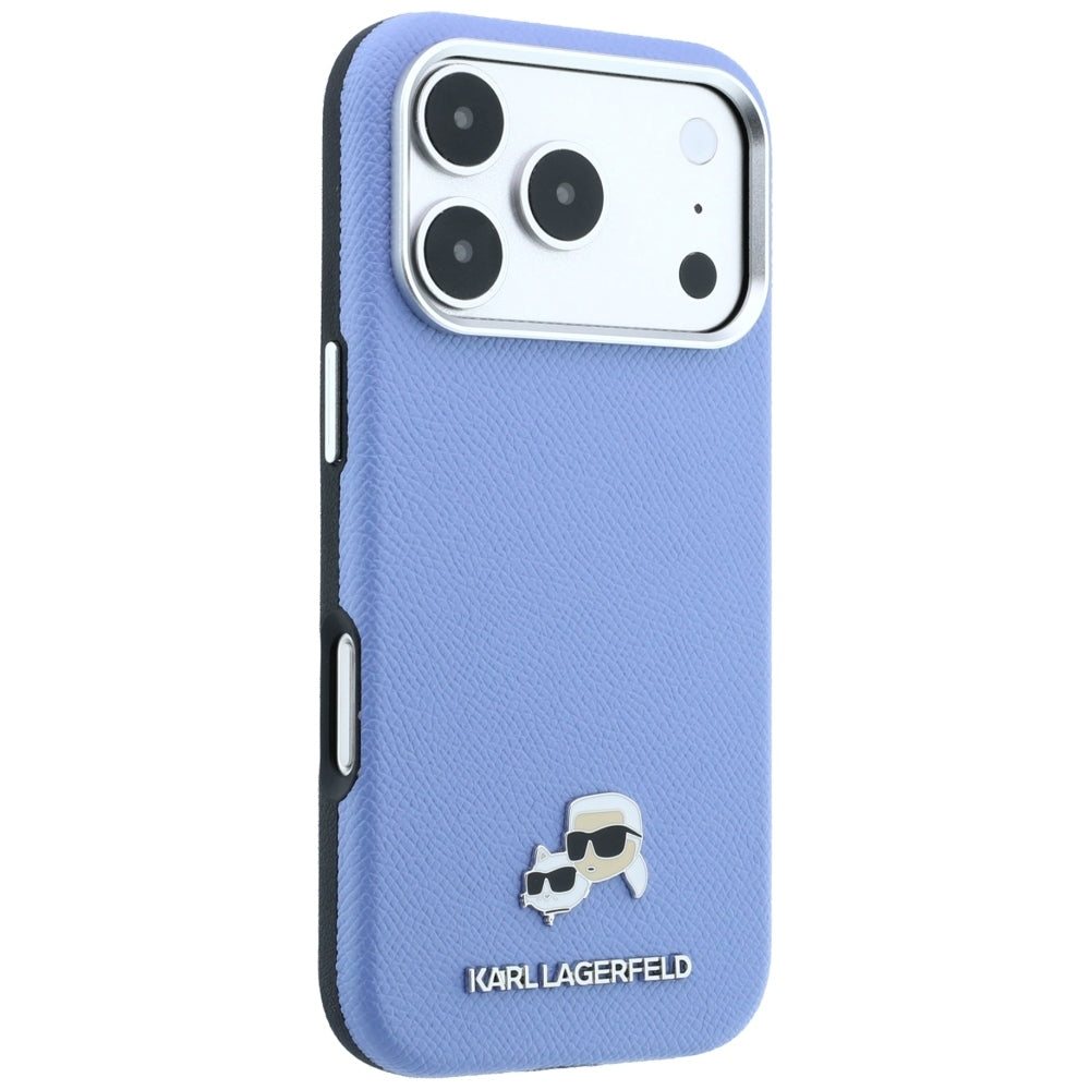 MagSafe Case for Apple iPhone 18 Pro Max / 17 Pro Max, Karl Lagerfeld, Grained Karl & Choupette Head's Metal, Blue