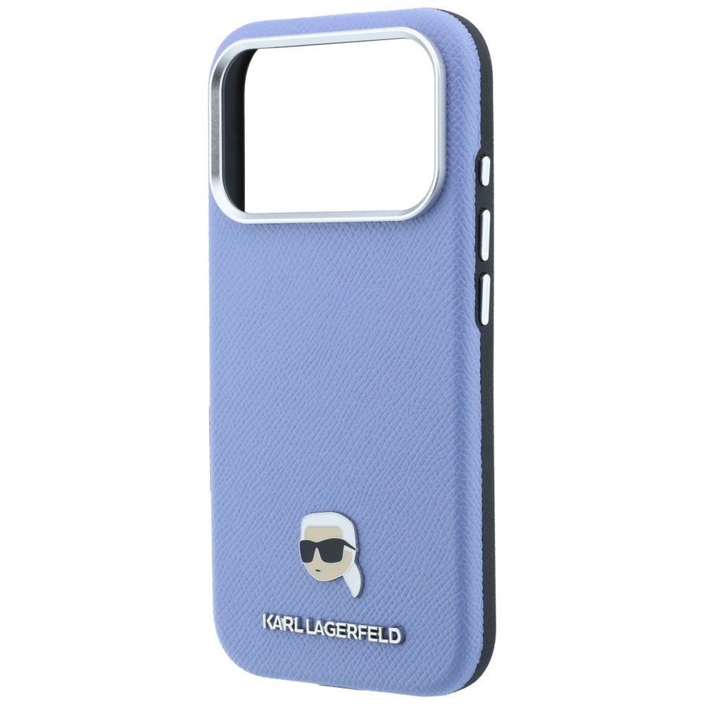 MagSafe Case for Apple iPhone 18 Pro Max / 17 Pro Max, Karl Lagerfeld, Grained Karl Head's Metal, Blue