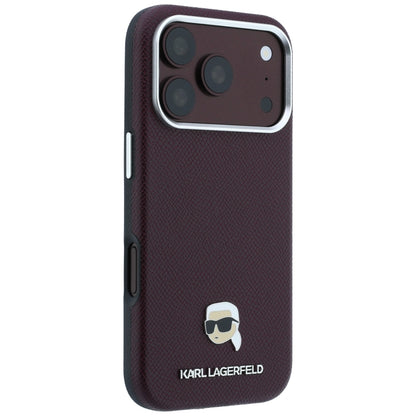 MagSafe Case for Apple iPhone 18 Pro Max / 17 Pro Max, Karl Lagerfeld, Grained Karl Head's Metal, Burgundy
