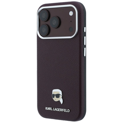MagSafe Case for Apple iPhone 18 Pro Max / 17 Pro Max, Karl Lagerfeld, Grained Karl Head's Metal, Burgundy